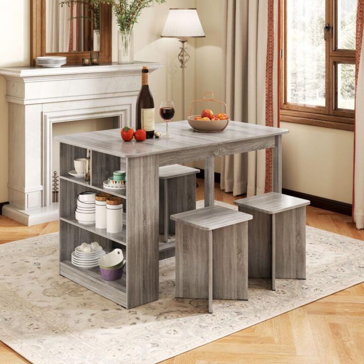 Hivvago 5 Pieces Dining Table Set with Storage Shelf and 4 Stools