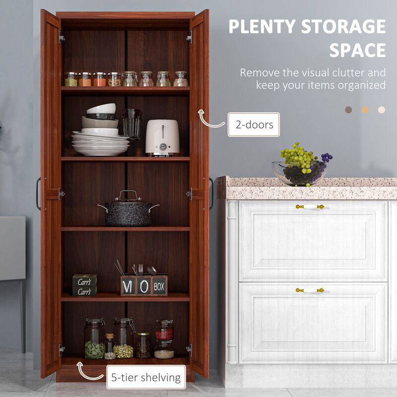 63" Kitchen Pantry Storage Cabinet with Doors and Shelves, Tall Kitchen Cabinet with 2 Doors and 5-tier Shelving image number 4