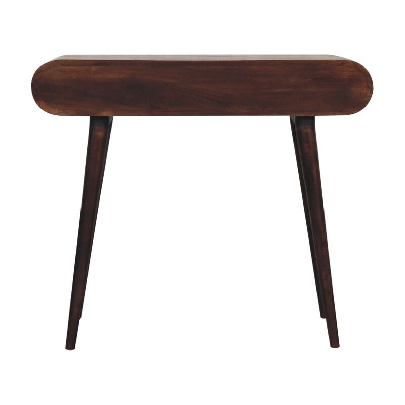 Light Walnut  Solid Wood 2 Drawers Curved Edge Console Table