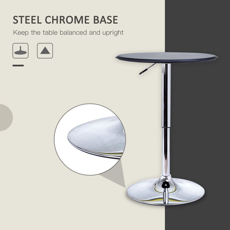 Sleek Home Bar Addition: 25" Round Adjustable Chrome/Black Bistro Table