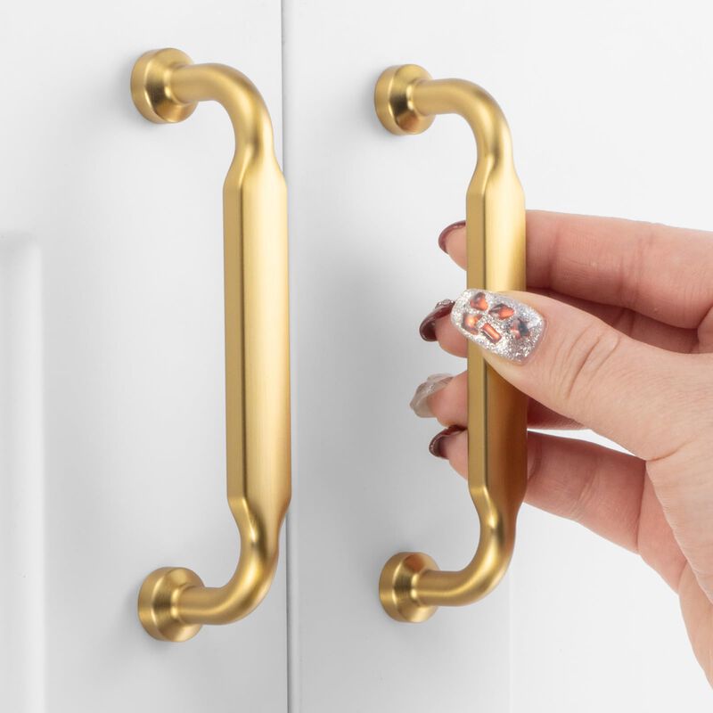 ASKANO 3-3/4 Inch Hole Centers, Brushed Gold Footed Kitchen Cabinet Pull Handle ZP2302 | Pack of 10, Solid Hardware for Drawer,