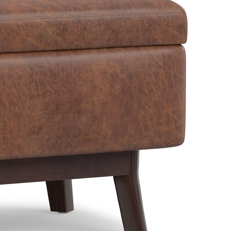 Owen Small Rectangular Storage Ottoman in Distressed Saddle Brown Faux Air Leather image number 7