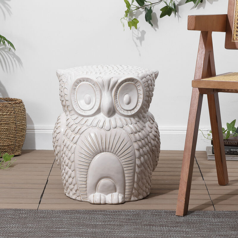 Millie 17.5" Classic Vintage Ceramic Indoor/Outdoor Owl Garden Stool