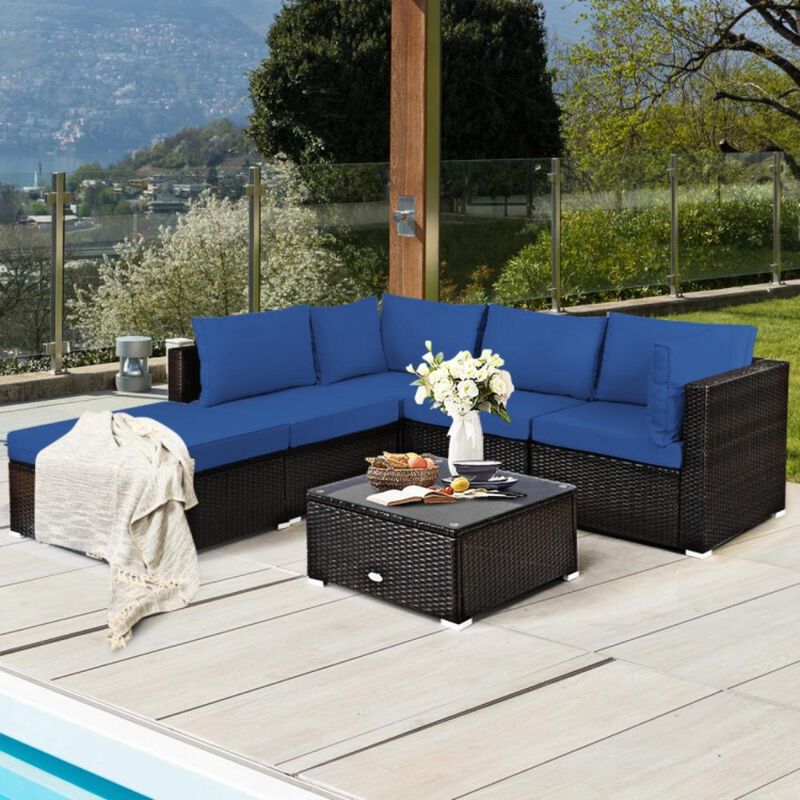 Hivvago 6 Pieces Outdoor Patio Rattan Sectional Sofa Set with Coffee Table