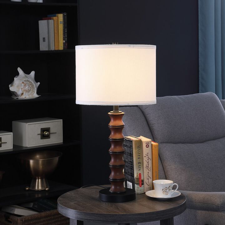 ELEMENT ACE Modern Coastal 27.5 Inch Table Lamp with Polyresin Body, Cotton Linen Drum Shade, In-Line On/Off Switch Ideal for Bedroom Living Room Home Decor Ambient Lighting