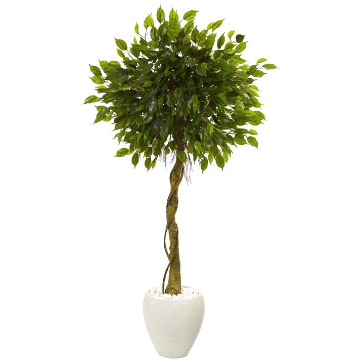 Nearly Natural Ficus Tree in White Planter UV Resistant (Indoor/Outdoor)