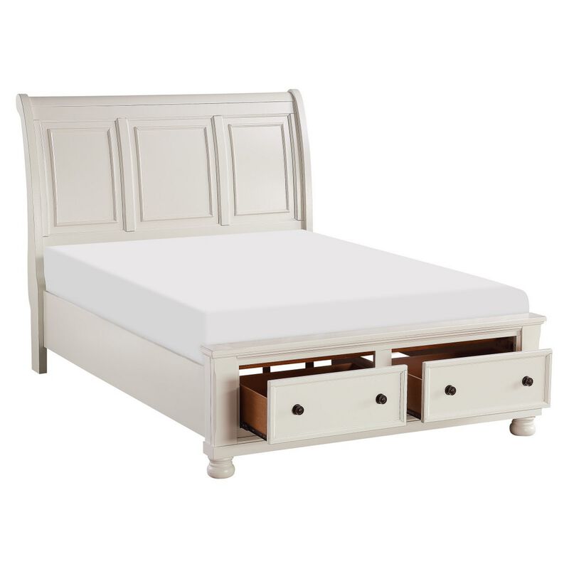 Ben Four Piece Queen Size Bedroom Set, Transitional Style, White, Bronze - Benzara