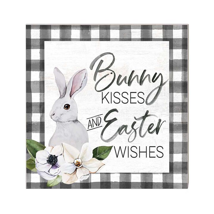 10" White and Black "Bunny Kisses and Easter Wishes" Wooden Sign