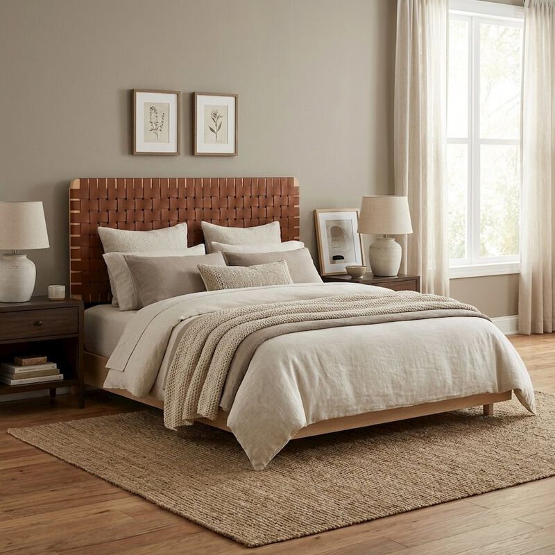 Vegan Leather Queen Headboard with Woven Texture and Durable Frame image number 3
