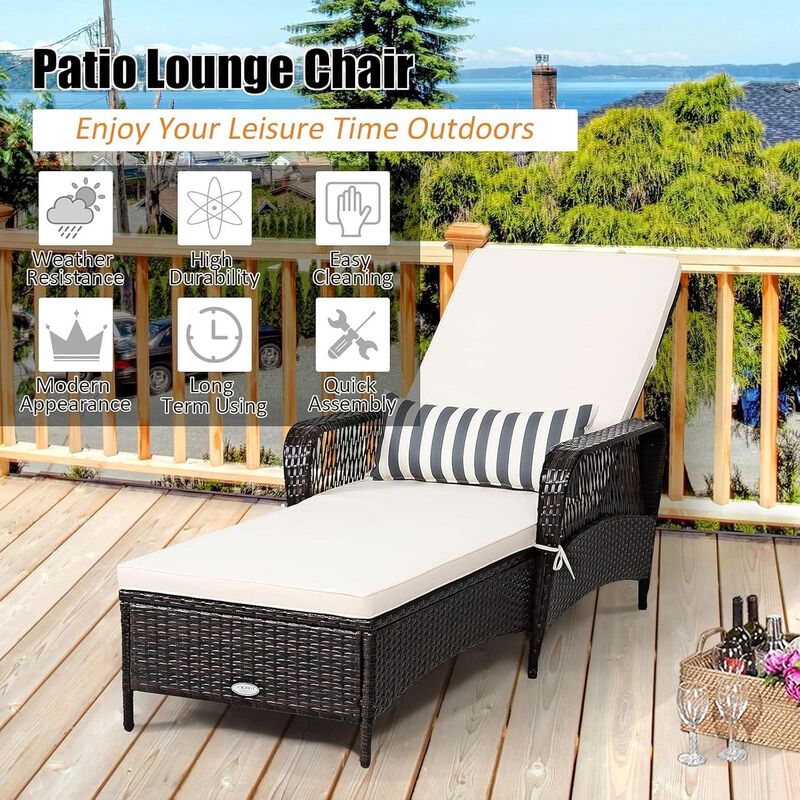 ShipItFurniture Adjustable Rattan Chaise Lounge Chair - 6-Position Recliner, Brown image number 5