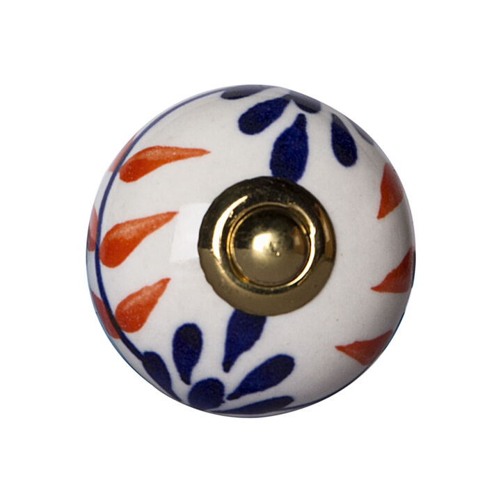 HomeRoots Set of Eight Blue And White Ceramic And Metal Drawer Pull Knobs