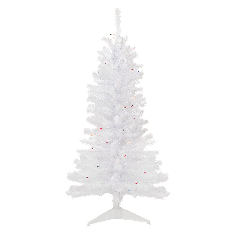 4' Pre-Lit Woodbury White Pine Slim Artificial Christmas Tree  Multi Lights