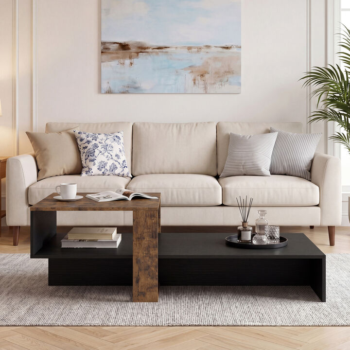 Modern Irregular Coffee Table with Lower Storage Shelf for Home Decor