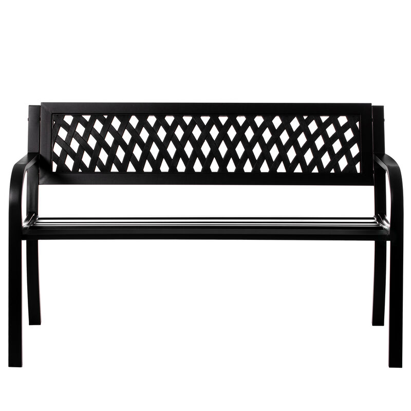"Gardenised Outdoor Steel 47"" Park Bench for Yard, Patio, Garden and Deck, Black Weather Resistant Porch Bench, Park Seating"