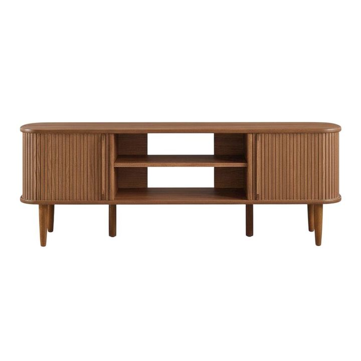 Gray wood TV stand with sleek design and sturdy construction