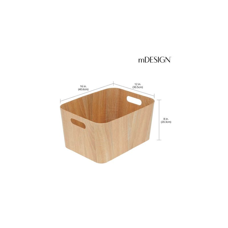 mDesign Wood Print 16" Long Kitchen Bin Box w/ Handles - 2 Pack - Natural image number 5