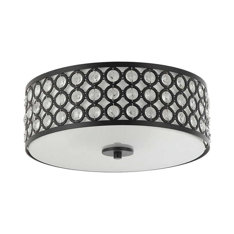 Modern 3-Light Crystal Black Flush Drum Mount Ceiling Light