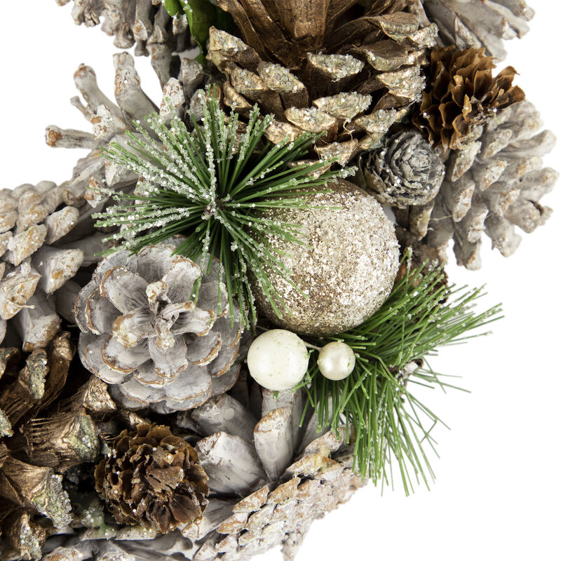 Green Pine Needle and Pinecone Artificial Christmas Wreath  13.5-Inch  Unlit