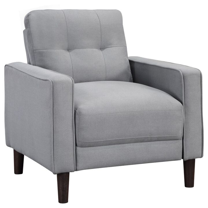 Bow 32 Inch Accent Chair, Grid Tufted, Track Arms, Self Welt Trim, Gray