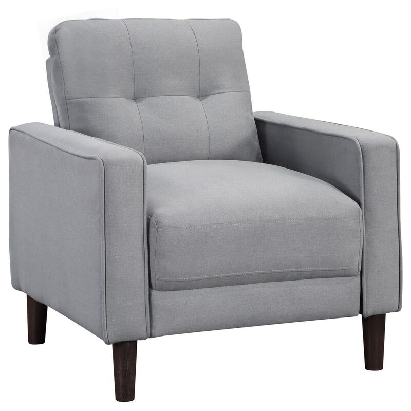 Bow 32 Inch Accent Chair, Grid Tufted, Track Arms, Self Welt Trim, Gray