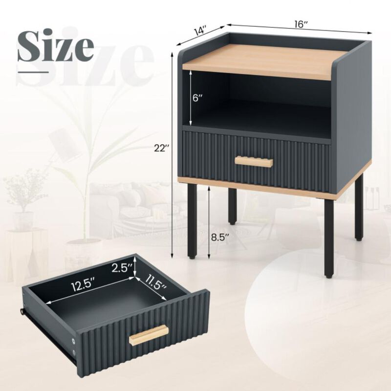 Hivvago Nightstand Bedside End Table with Drawer and Shelf for Living Room Bedroom-Set of 2