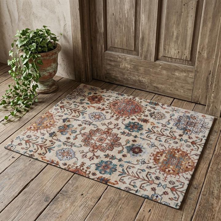 HomeRoots Oriental Distressed Non Skid Area Rug