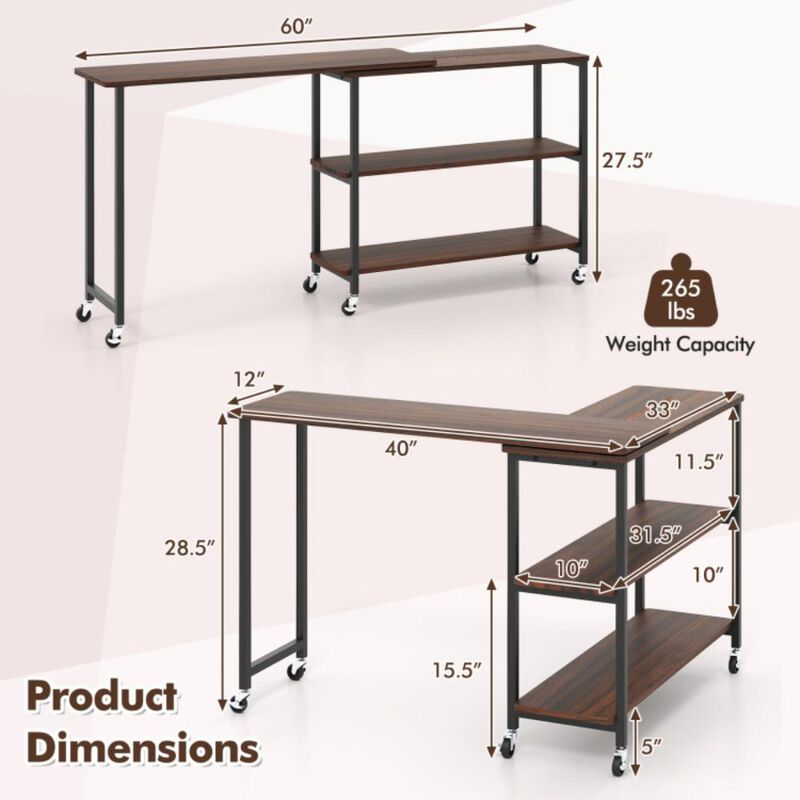 Hivvago Patented Large 360-Degree Free Rotating Sofa Side Table with Wheels and Storage Shelf