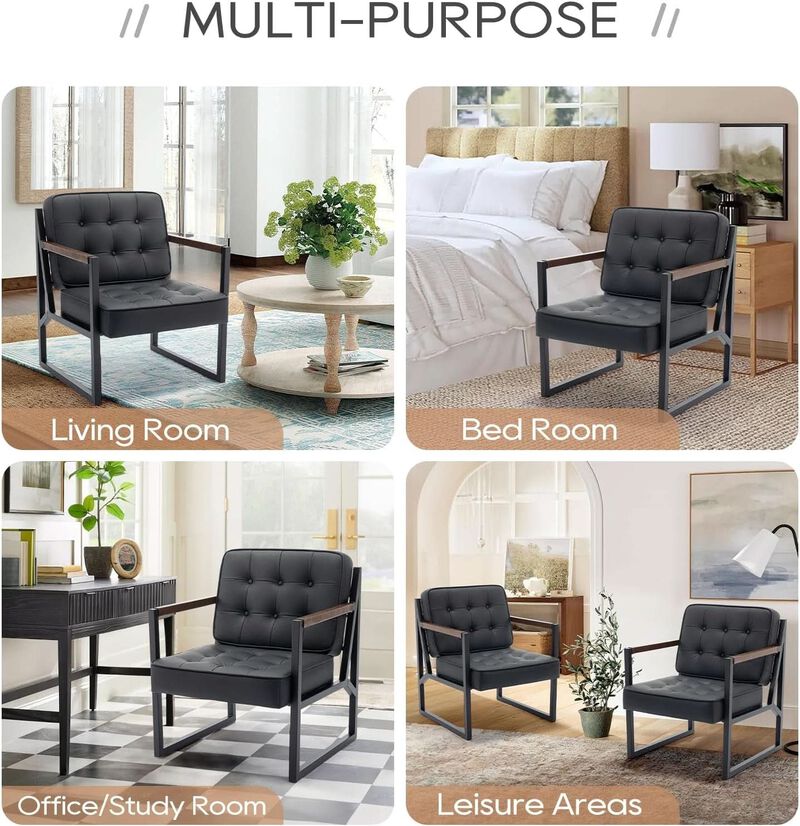 ShipItFurniture Mid-Century Black Faux Leather Accent Chair image number 6
