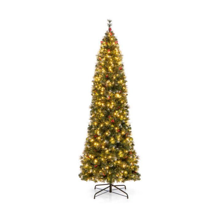 Hivvago 5/6/7/8/9 FT Pre-Lit Artificial Hinged Slim Pencil Christmas Tree