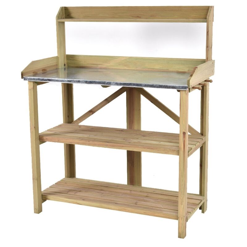 QuikFurn Outdoor Garden Workstation Potting Bench with Metal Top