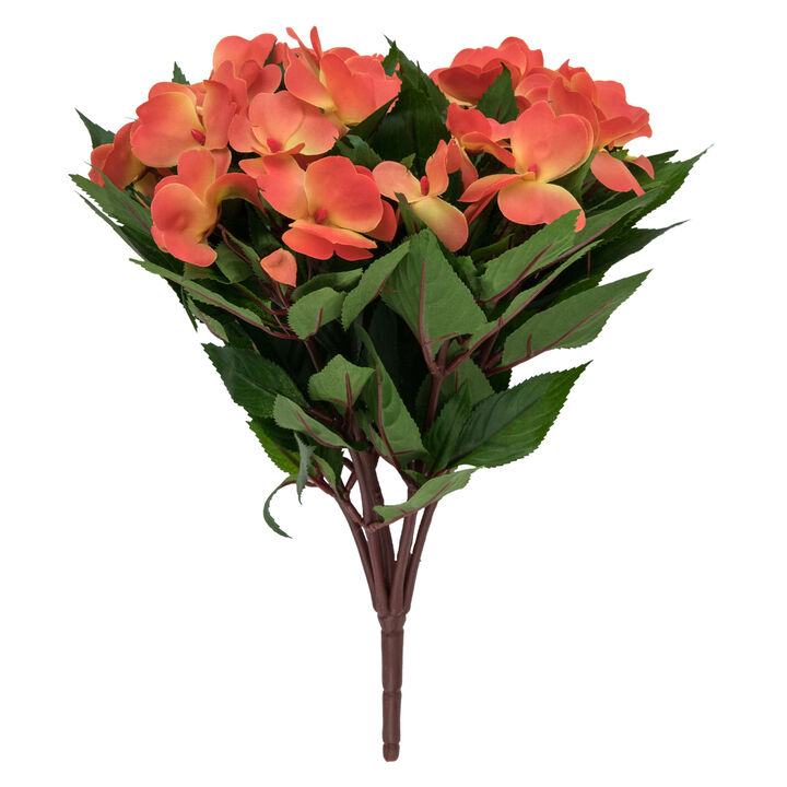 13.5" Orange New Guinea Impatiens Artificial Floral Bush