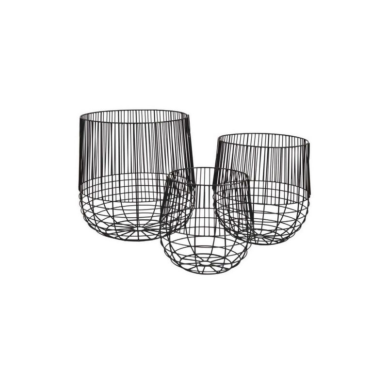 Vella Set of 3 Decorative Baskets, Open Cage Design, Black Metal Finish - Benzara