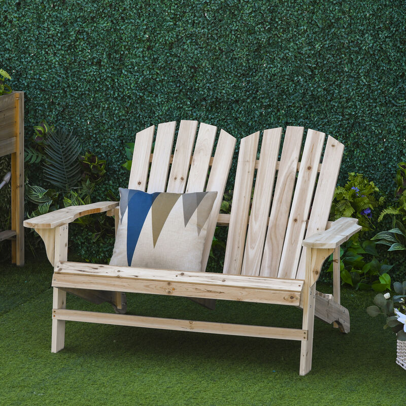 Outdoor Wood Adirondack Chair, Loveseat Armchair for Garden Patio Deck, Natural