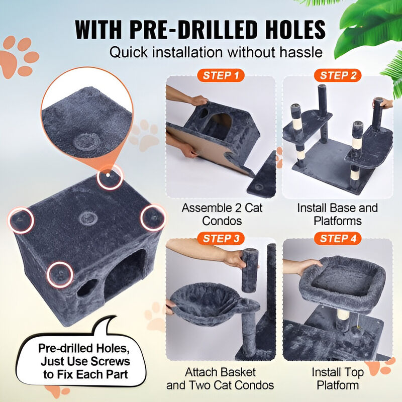 Cat Tree Tower with Condos and Sisal Scratching Posts, Multi-Level Play for Indoor Cats