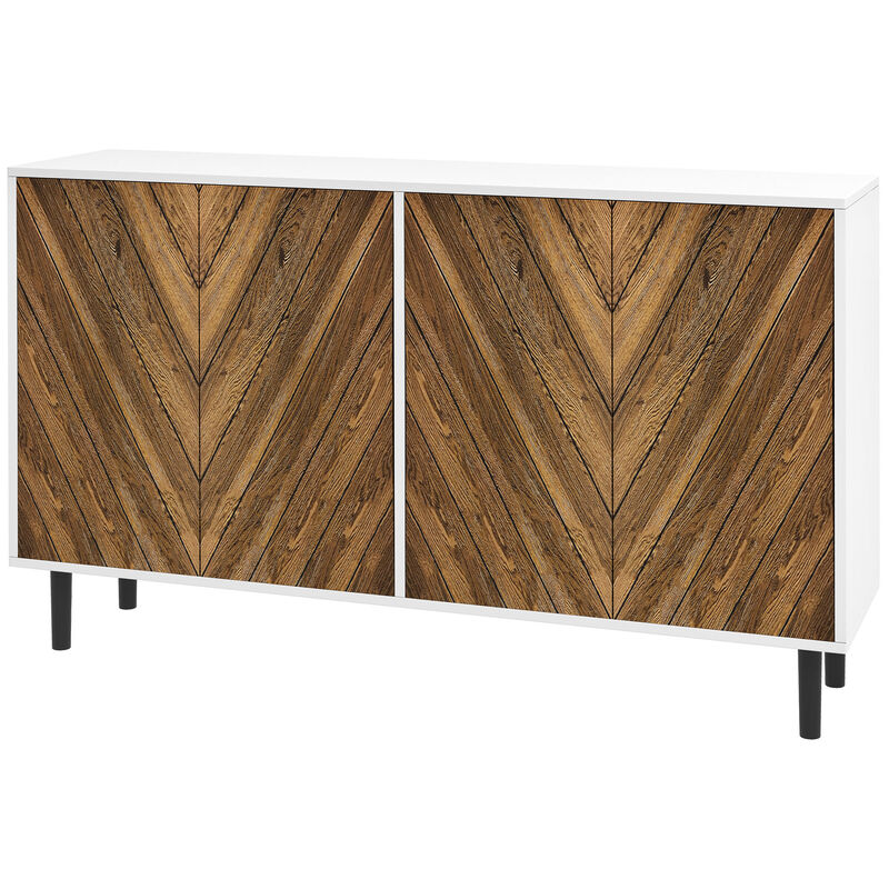 HOMCOM Modern Kitchen Sideboard Buffet Cabinet with Adjustable Shelves, 48" Coffee Bar Cabinet with Chevron Doors and Pine Wood Legs, Brown