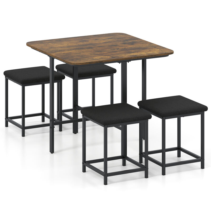 5 Piece Dining Table Set with 4 Cushioned Stools and Durable Metal Frame for Small Spaces image number 0