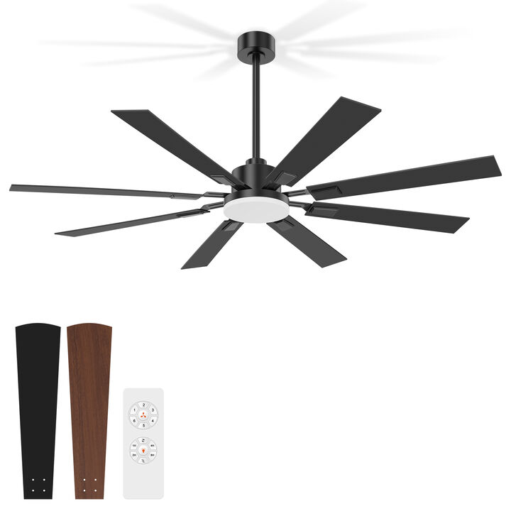 Breezary 72" LED Ceiling Fan with Light, 8 Plywood Blades, 6 Speeds, Remote Control