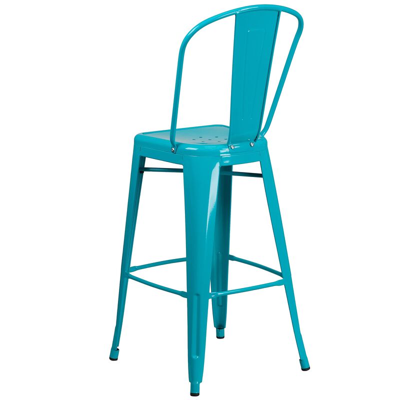 Flash Furniture Commercial Grade 30" High Crystal Teal-Blue Metal Indoor-Outdoor Barstool with Back