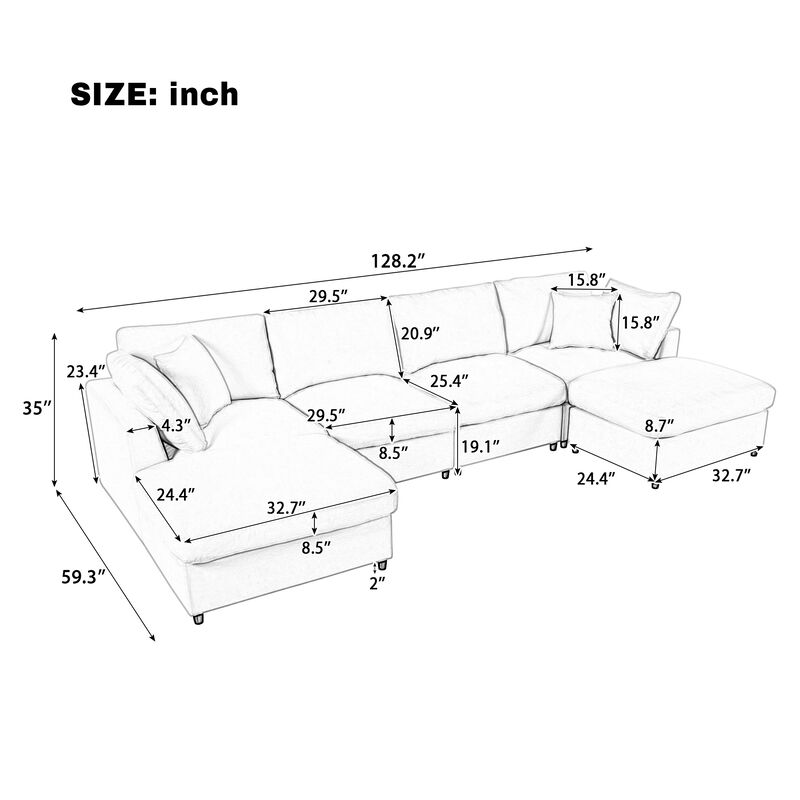 Spudmo 128" Large U-Shaped Sectional Sofa image number 9