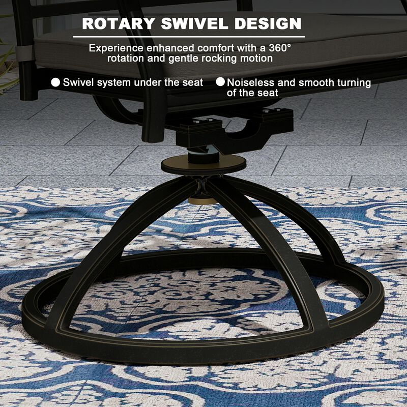 Mondawe 2-Piece Cast Aluminum Patio Dining Swivel Chair Set with Thick Olefin Cushions and 360&deg; Rockers