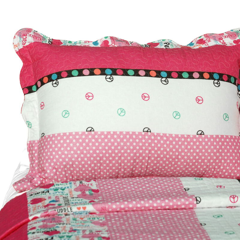 3-Piece Cotton Vermicelli Quilted Striped Printed Quilt Set with Matching Shams image number 2