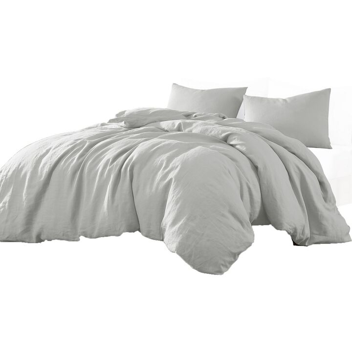 Edge 4 Piece King Size Duvet Comforter Set, Washed Linen, Cotton, Soft Gray - Benzara