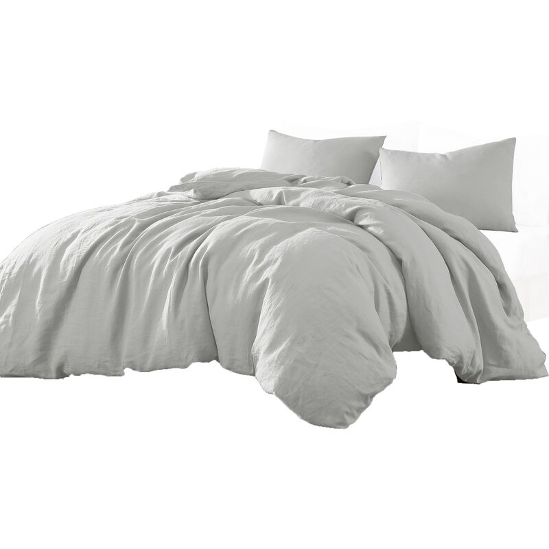 Edge 4 Piece King Size Duvet Comforter Set, Washed Linen, Cotton, Soft Gray - Benzara image number 0
