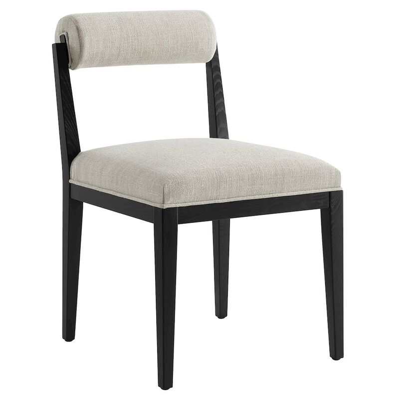 Modway Kai Upholstered Dining Chair with Wood Legs in Linen Black - Modern Dining Room Chair with Fabric Rolled Backrest and Seat - Wood Fabric Side Chair for Dining Room, Kitchen image number 0