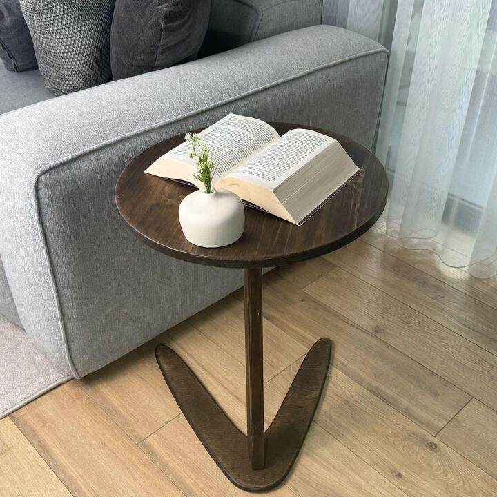 GENESIS WOODESIGN C-Shaped Handmade End Table, Side Table for Couches, Sofa Tables Slide Under Couch for Living Room, Over Couch