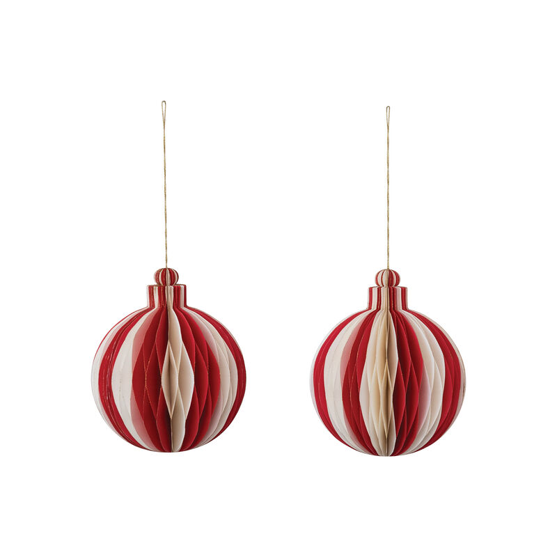 Glittering Honeycomb Paper Ornament, Red and Cream image number 0