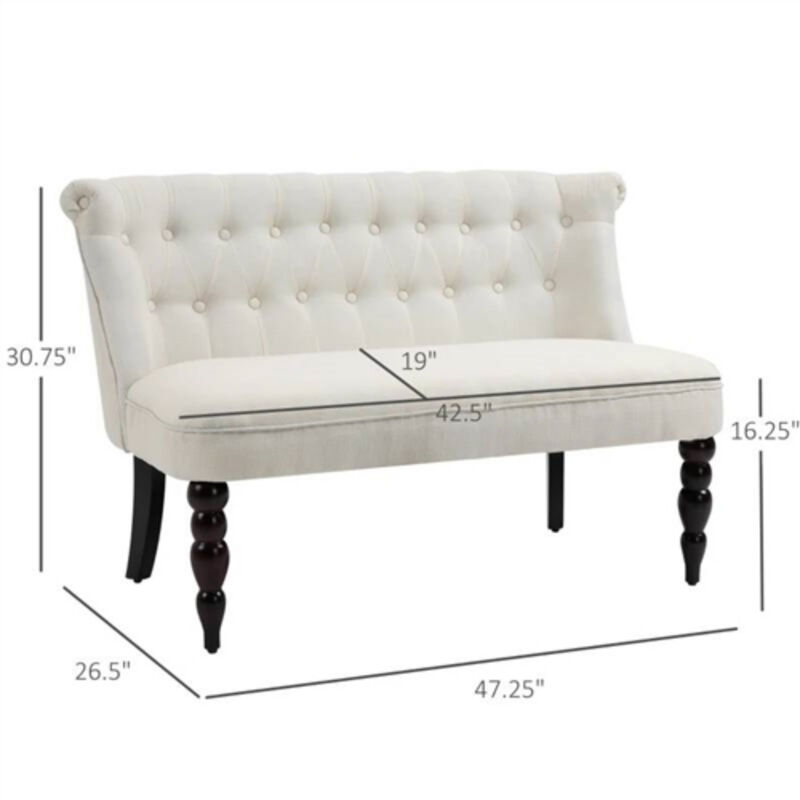 2 Seater Button Tufted Loveseat Wooden Legs Linen For Living Room