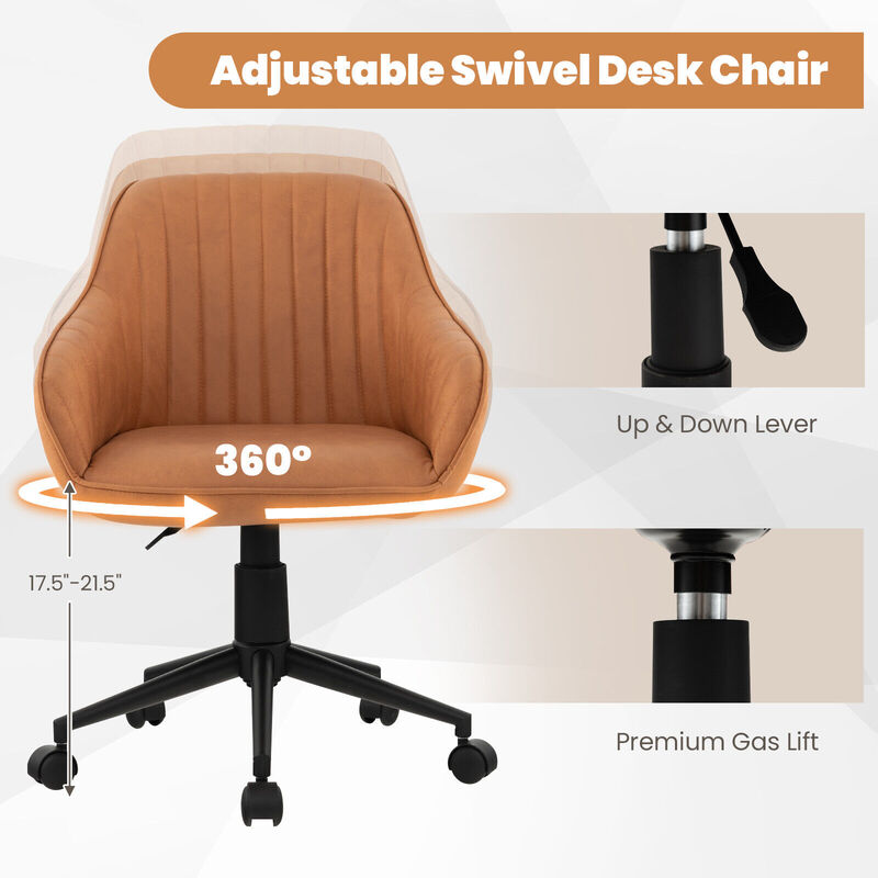 Modern Home Office Chair with Curved Backrest and Comfortable Armrests-Brown