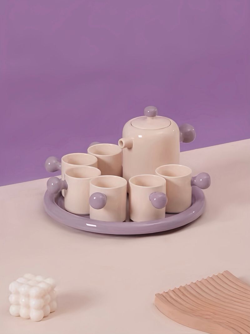 Toffee  Ceramic Tea Pot Tea Cup Set of 8 Pcs with 1 pot, 1 tray & 6 cups image number 5