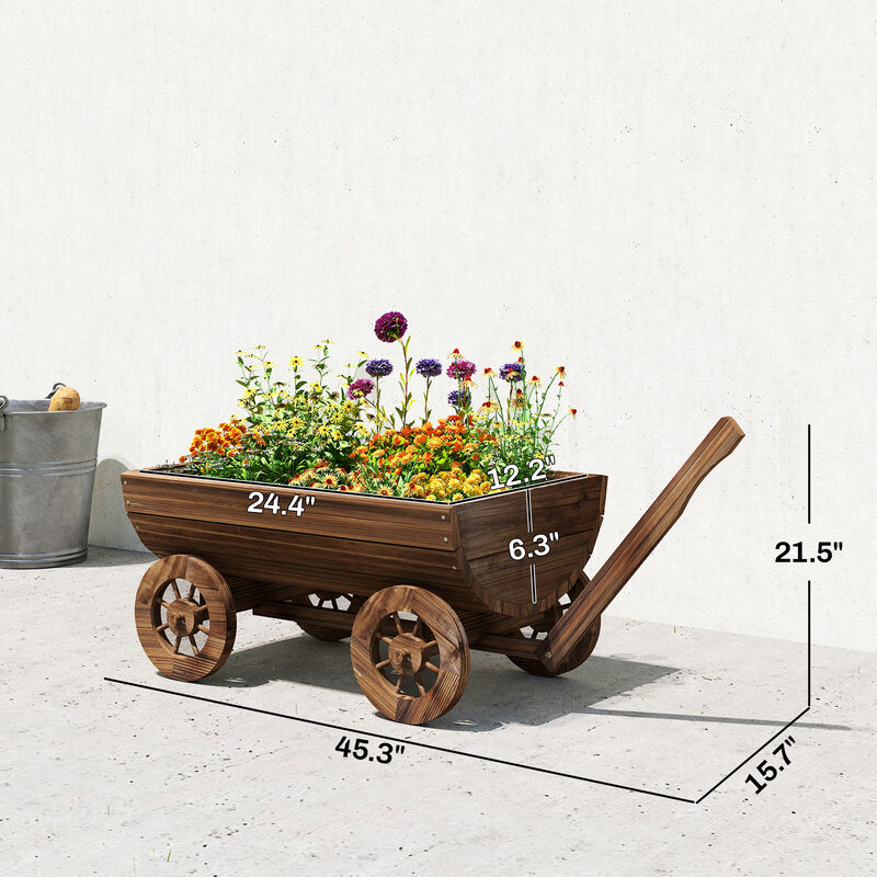 Hivvago Wooden Wagon Planter with Wheels and Drainage Hole image number 2